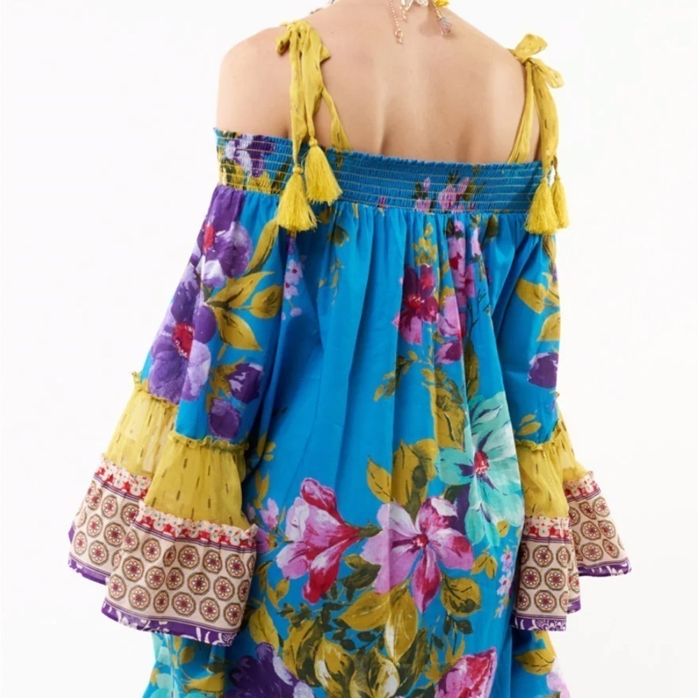 Aratta Garden of Eden Floral Off-Shoulder Tunic - Blue and Purple - Picture 2 of 2